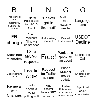 Team Jordan April Bingo Card