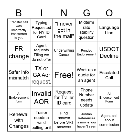 Team Jordan April Bingo Card