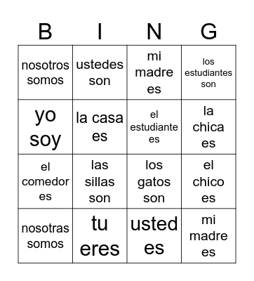 Ser conjugations Bingo Card