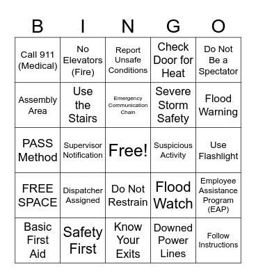 Safety BINGO Card