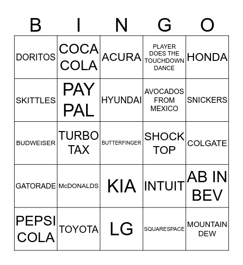 2017 SUPER BOWL BINGO Card