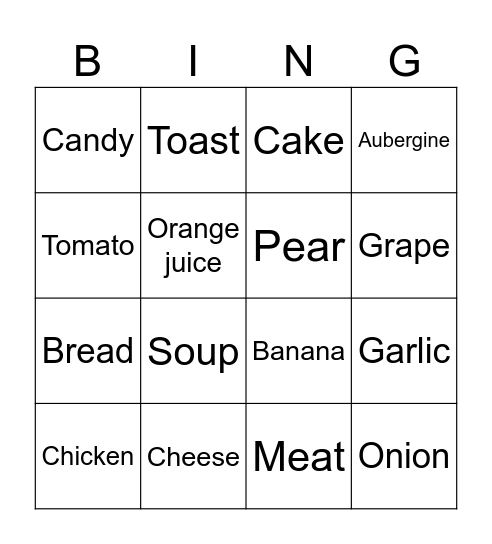 Food & Drinks Bingo Card