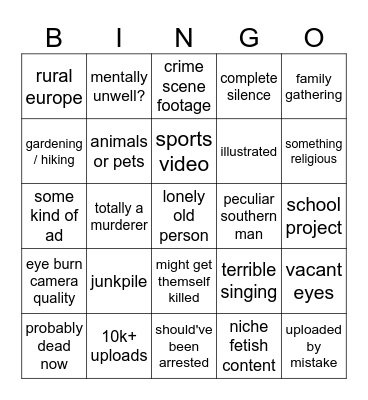 0-view youtube Bingo Card