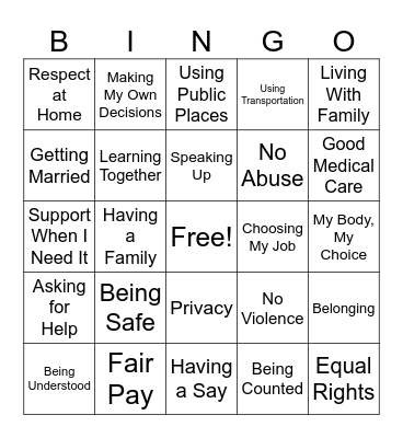 We Have Human Rights Bingo Card