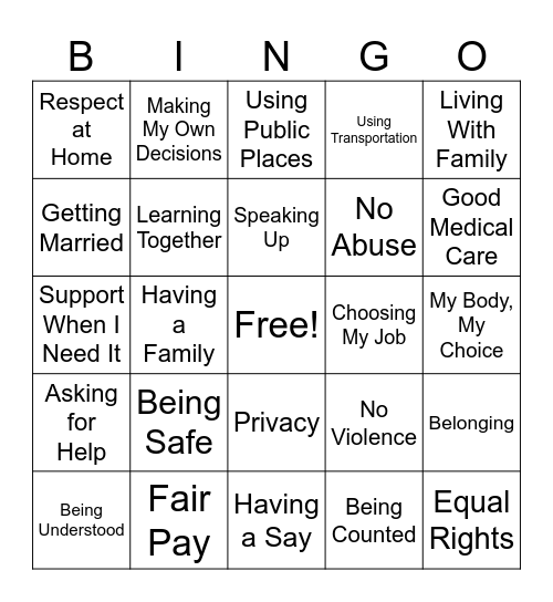 We Have Human Rights Bingo Card
