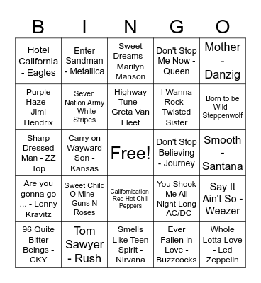Riff Raff Bingo Card