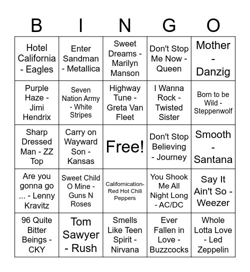 Riff Raff Bingo Card