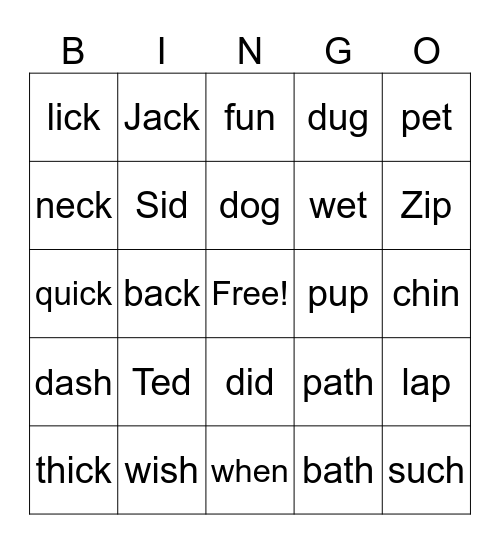 Dogs are Fun words Bingo Card