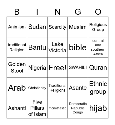 Africa's Ethnic and Religious Groups Bingo Card
