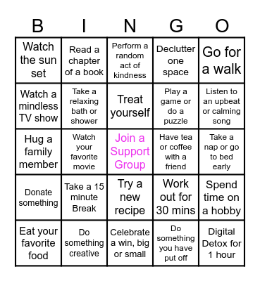 Self Care Bingo Card
