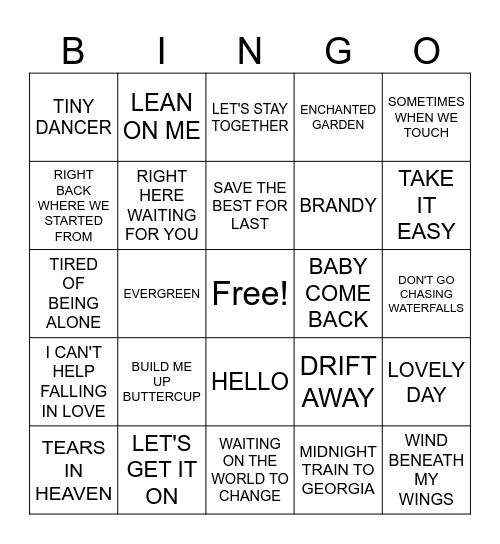 EASY LISTENING Bingo Card