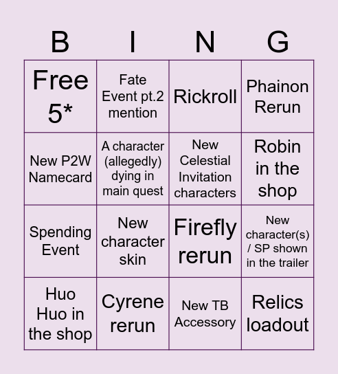 4.2 Special Program BINGO! Bingo Card