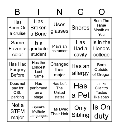 Human Bingo Card