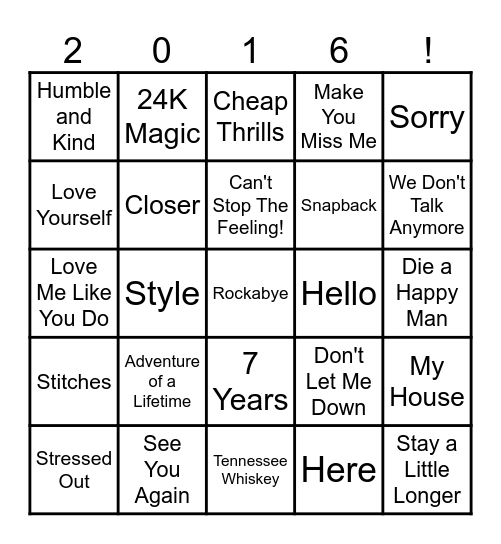 2016 Bingo Card