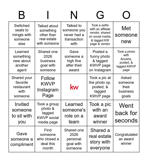 KW Awards Bingo Card