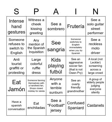 Spanish Bingo Card Bingo Card