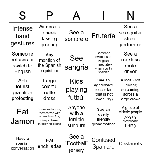 Spanish Bingo Card Bingo Card