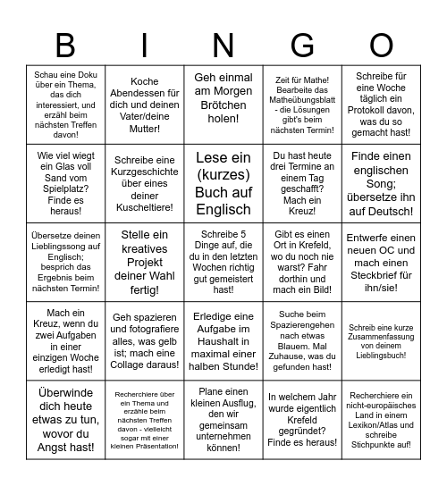 Aufgaben-Bingo Card