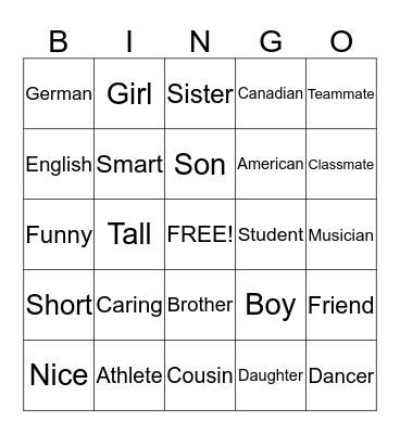 About Me Bingo Card