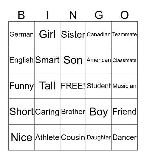 About Me Bingo Card