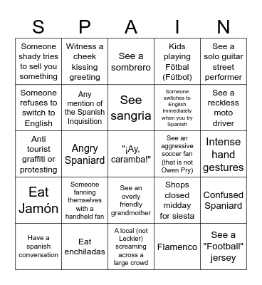 Spanish Bingo Card Bingo Card