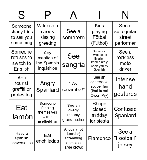 Spanish Bingo Card Bingo Card