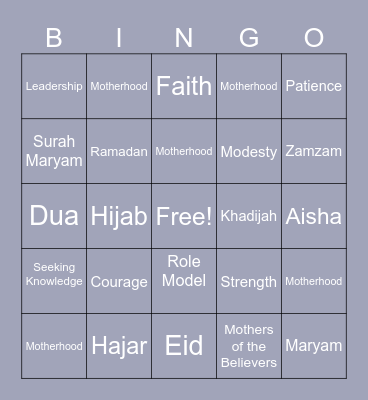 Women in Islam Bingo Card