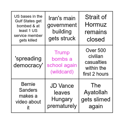 Iran Bingo Card