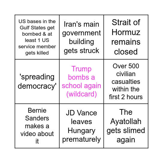 Iran Bingo Card