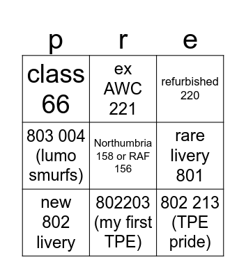 pre bingo (small) Bingo Card