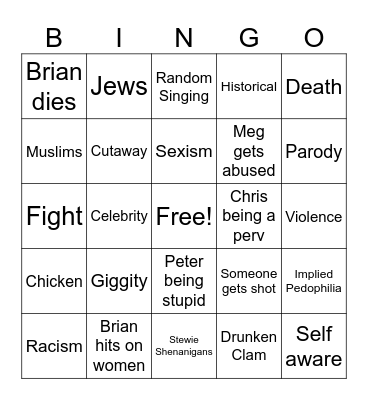 Family Guy Bingo Card