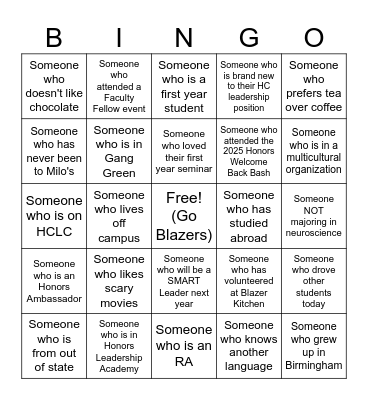 HC Student Leadership Bingo Card