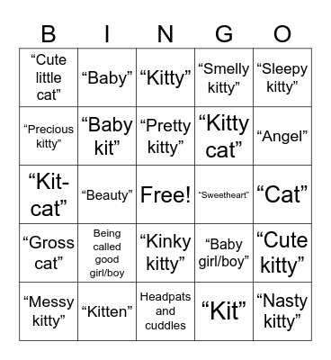 nickname bingo!!! Bingo Card
