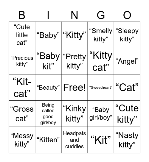 nickname bingo!!! Bingo Card
