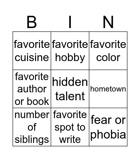 Untitled Bingo Card