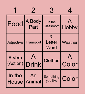 Alphabet game Bingo Card