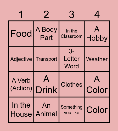 Alphabet game Bingo Card