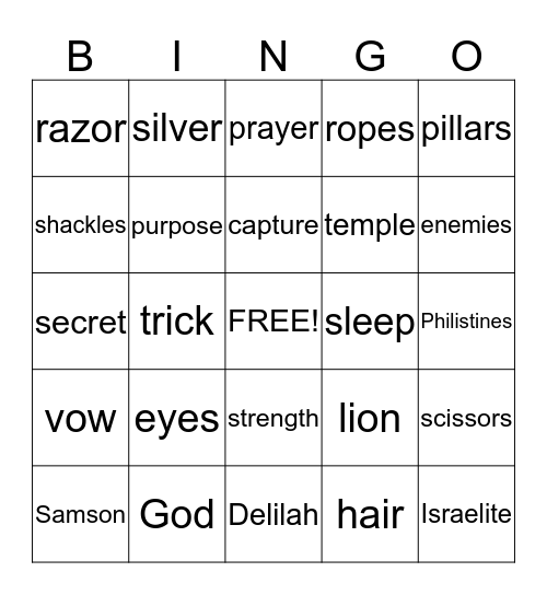 Samson & Delilah Bingo Card