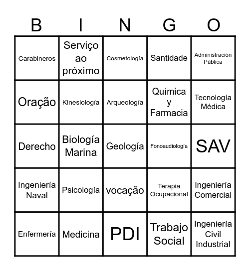 BINGO VOCACIONAL Bingo Card
