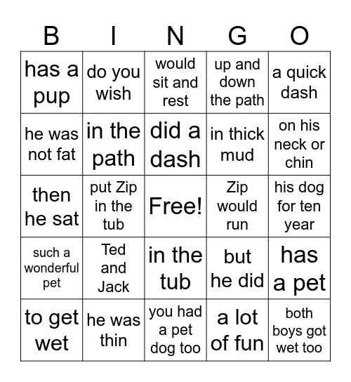 Phrases 1 Bingo Card