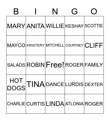 BROWN'S FAMILY Bingo Card