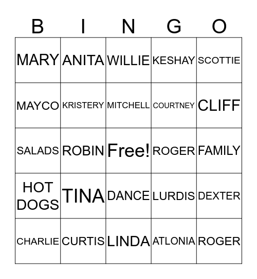 BROWN'S FAMILY Bingo Card