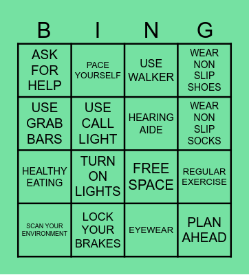 FALL PREVENTION BINGO Card