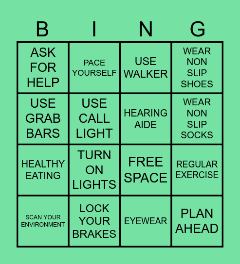 FALL PREVENTION BINGO Card