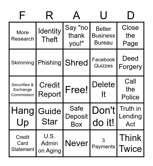 Fraud Bingo Card