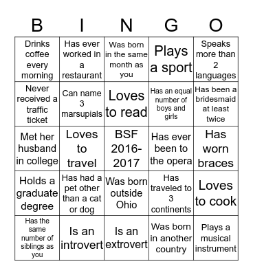 Find Someone Who... Bingo Card