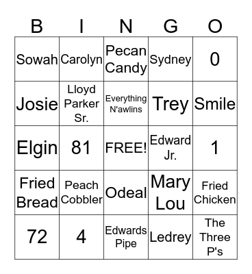 Jackson-Edwards Family Bingo Card