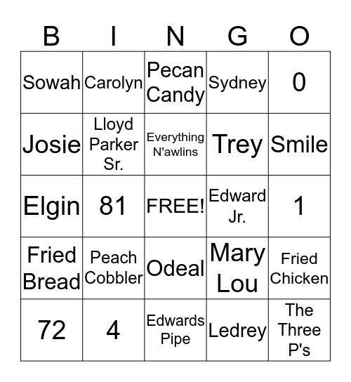 Jackson-Edwards Family Bingo Card