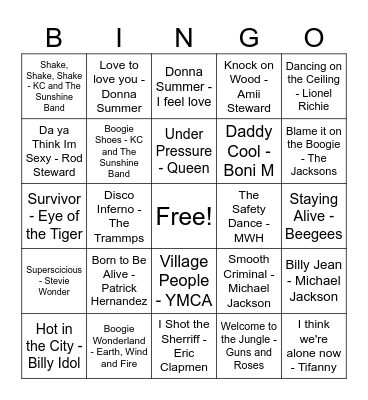 70s/80s Bingo Card