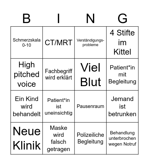 Notaufnahme Bingo Card